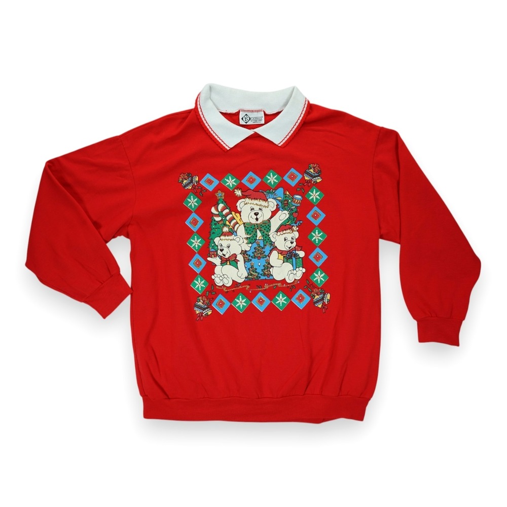 Vintage 90's Christmas Festive‎ Bears Women's Red Adults XL Long Sleeve